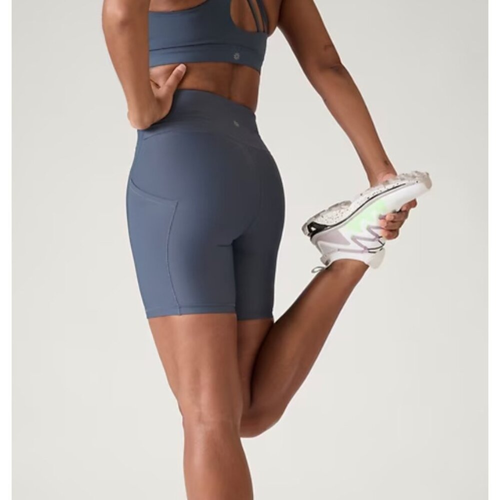 Athleta Interval Stash 7 in Slate Gray High-Waist Bike Shorts - Picture 3 of 7